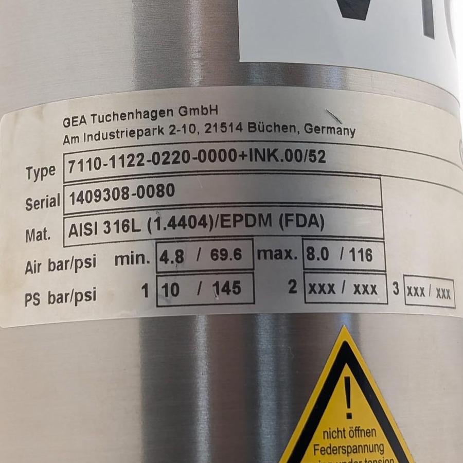 Used 2014 GEA Tuchenhagen 7110-1122-0220-0000 +INK.00/52 DN25-100 / 1"-4" OD