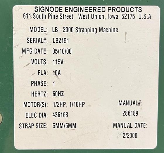 Used SIGNODE LB-2000 - Strapping machine