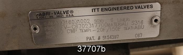 Used Fabri 6" Hand Operated Knife Gate Valve #37707