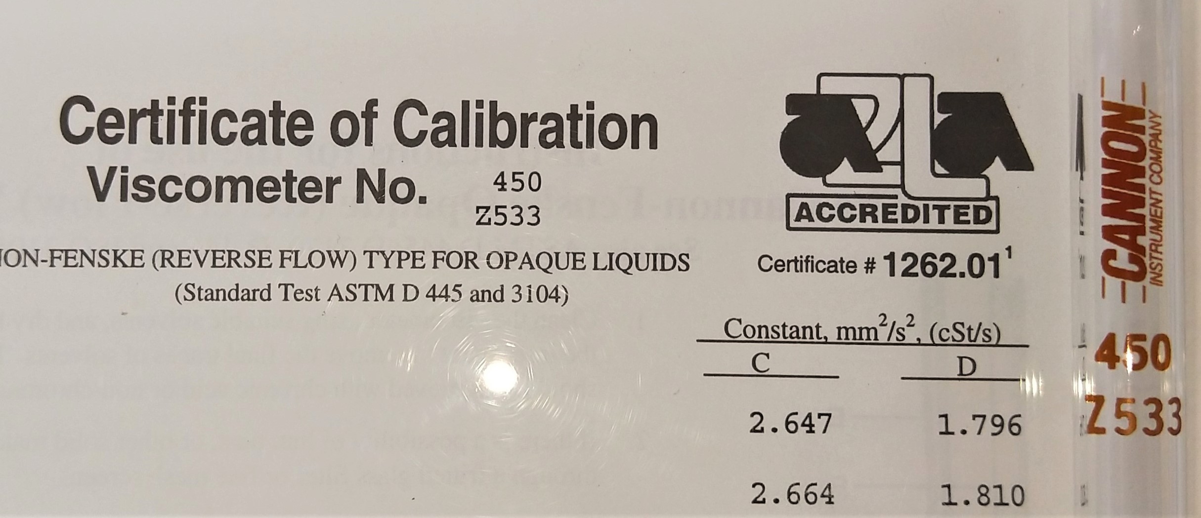 New Open Box Cannon-Fenske CFOC-450 (9721-F77) Certified Opaque Viscometer Tube - Size 450