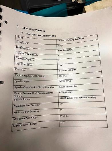 Used DeHoff 3" x 120" CNC Deep Hole Gundrill