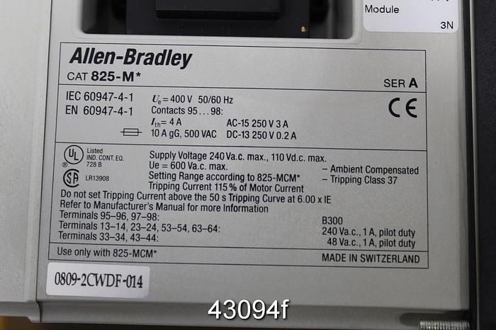 Unused Allen Bradley 825-MD Overload Relay #43094