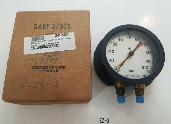 Used *PREOWNED* ASHCROFT 0 - 100 PSI PRESSURE GAUGE Q-8663 BRONZE TUBE BRASS SOCKET