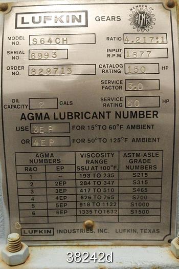 Used Lufkin S64CH Gear Drive, 4.217/1 Ratio, 150 HP Rating #38242