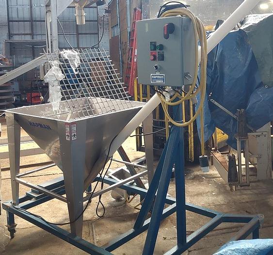 Used 3" Hapman flexible feeder on stainless mobile cart   110" discharge