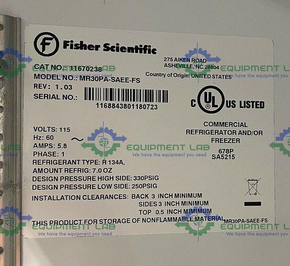 Used Fisher Scientific MR30PA-SAEE-FS Isotemp +3C Lab Refrigerator 27Cu Ft