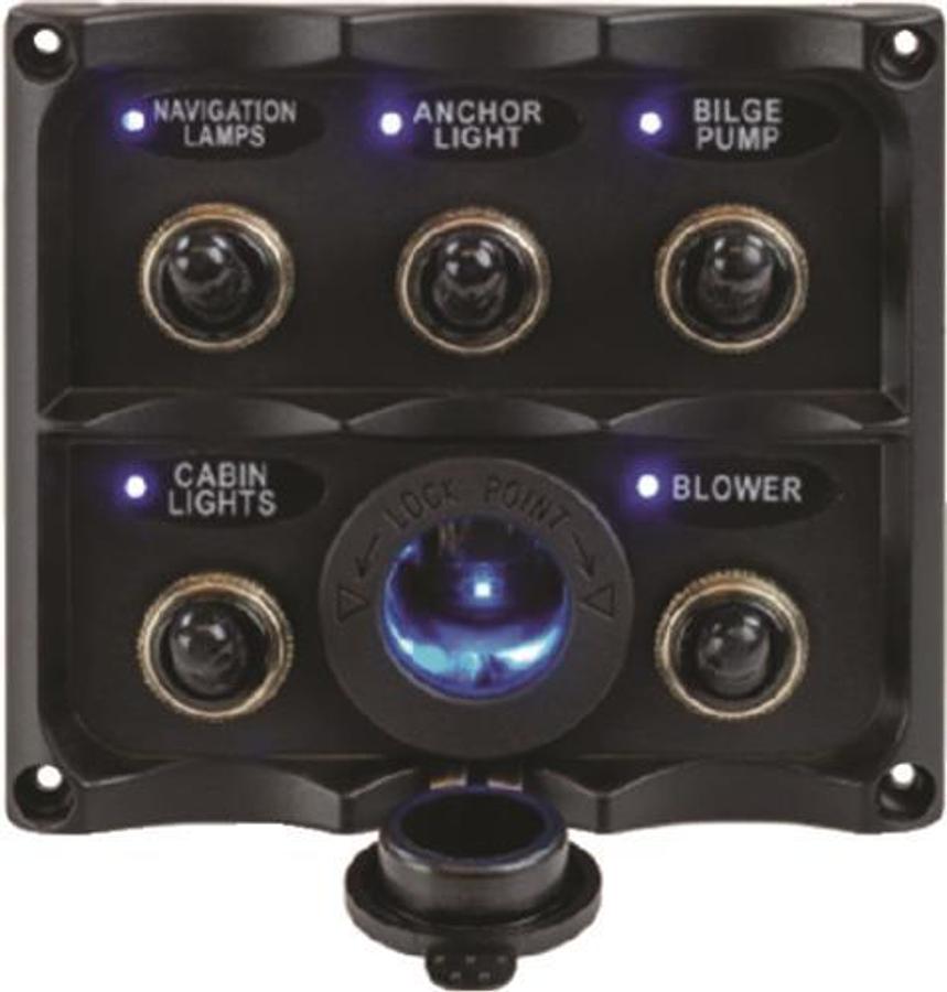 Water Resistant Toggle Switch Panel with 5 Switches and Power Stocket