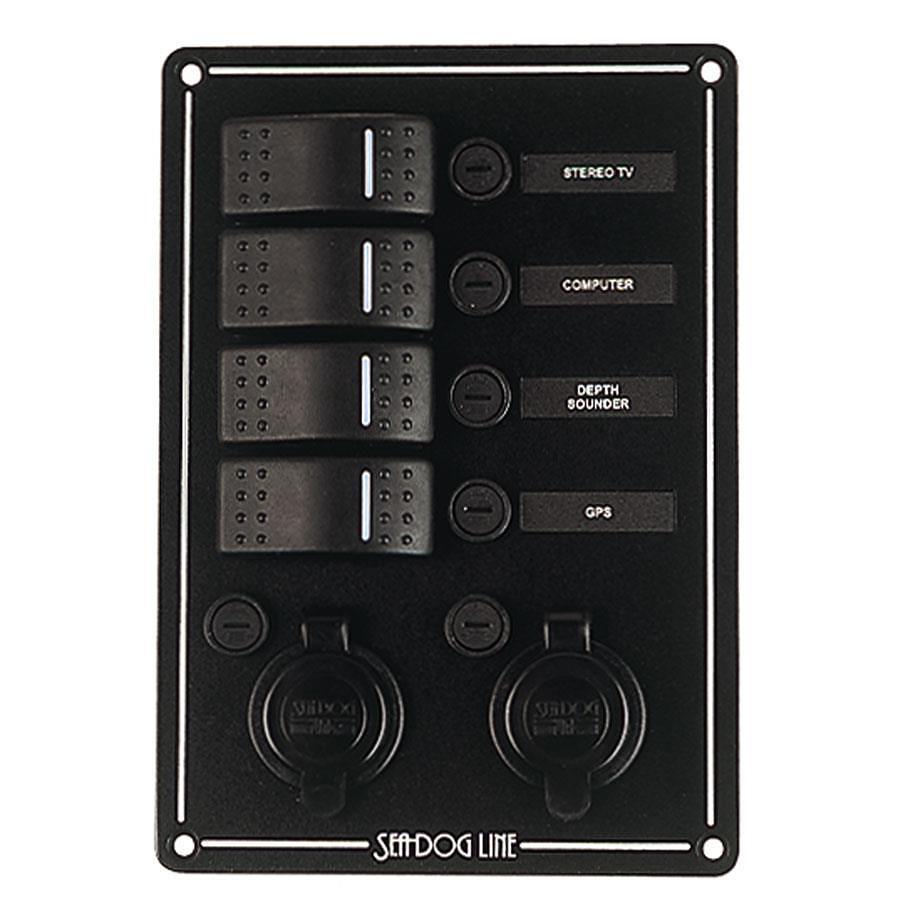 Rocker Switch Panel with 4 Switches & Dual Power Sockets