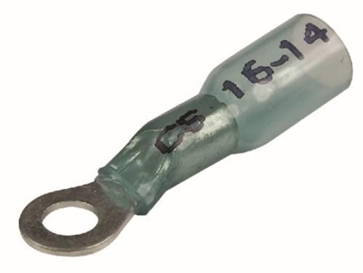 3-to-1 Heat Shrink Ring Terminal - 16-14 Wire Range - 3/8in. Stud - Blue - 25pk