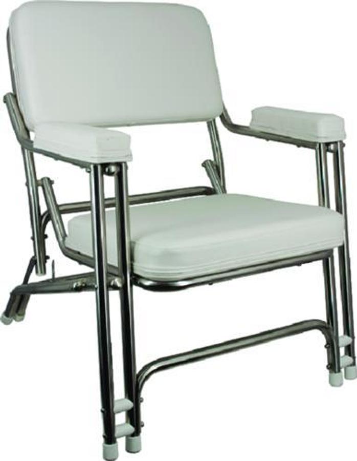 Folding Deck Chair with Stainless Steel Tubing - White