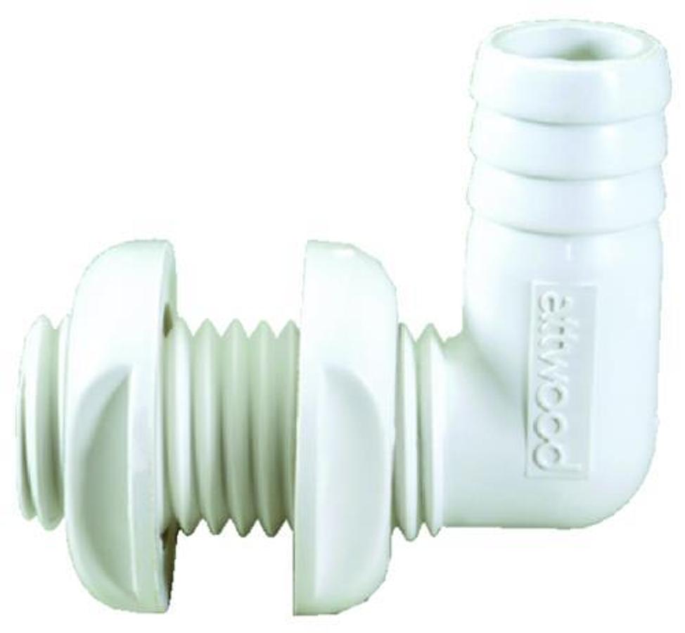 90 Deg. Thru-Hull Connector - 1-1/8in.-1-1/4in. Hose - 2-7/16in. Flange