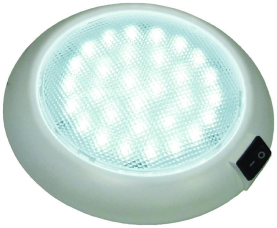 Great White LED Dome/Interior Light with Switch - White Bezel Housing - 5 1/2in. Dia.
