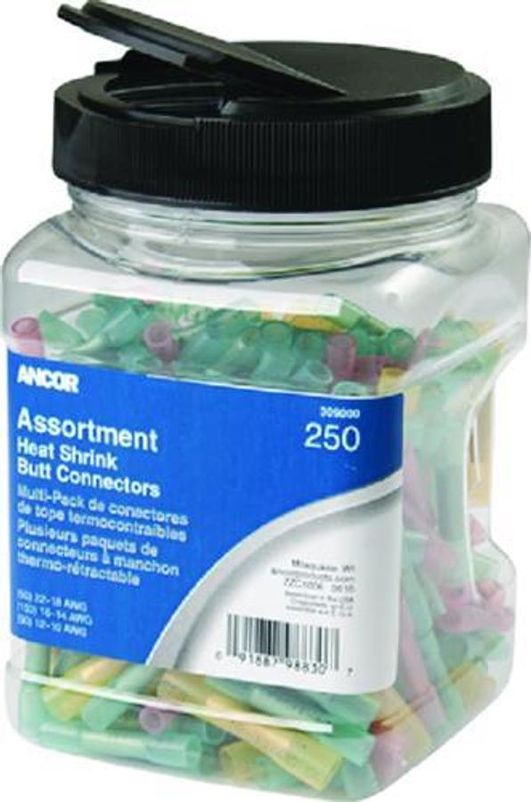 Marine Grade Heat Shrink Butt Connector Pack - Assorted Size and Color - 250pk