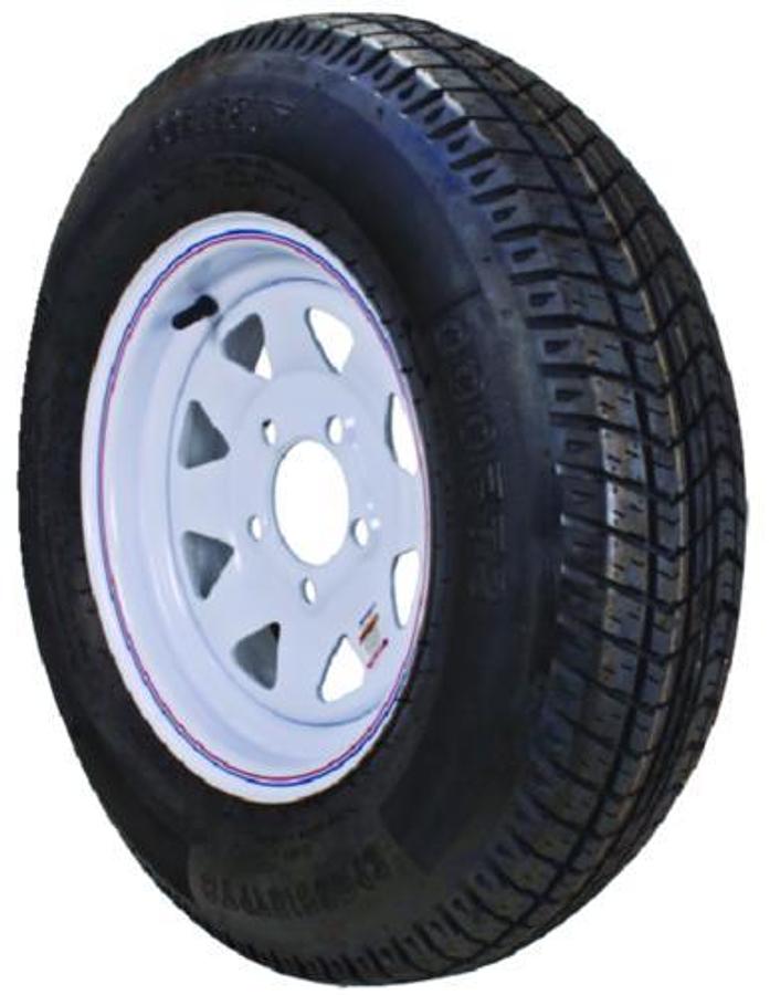 KR03 14in. ST Radial Spoke Tire and Wheel Assembly - Max Load 1760lbs - White w/Stripes
