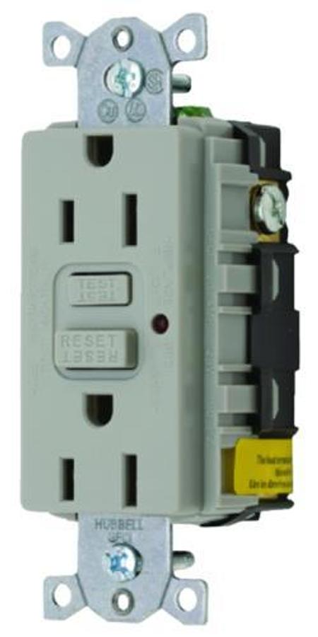 15A GFCI Duplex Receptacle w/ Cover Plate - Gray