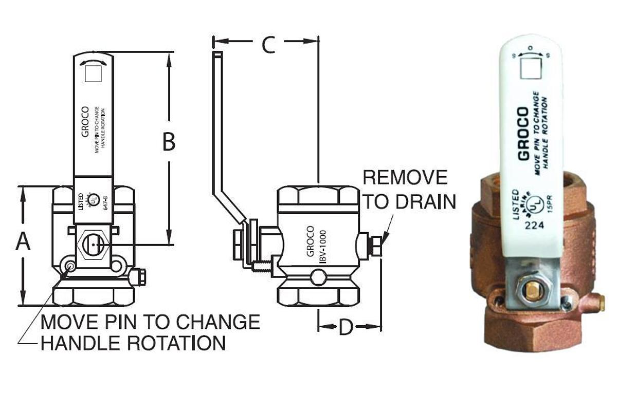 Bronze IBV Series Full-Flow In-Line Ball Valves - 1in. IPS
