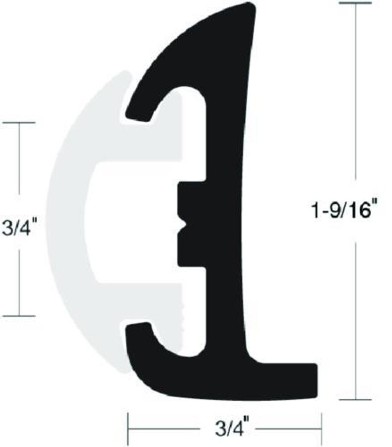 Semi-Rigid Vinyl Rub Rail Kit with Inserts - 1 9/16in. x 3/4in. x 50ft. - Black