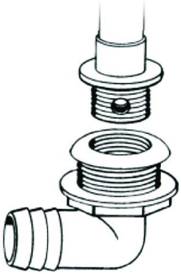 90 deg. Thru-Hull Threaded Fitting for Screw In Overflow Drain Tube - 1-1/8in. Barb, Standard
