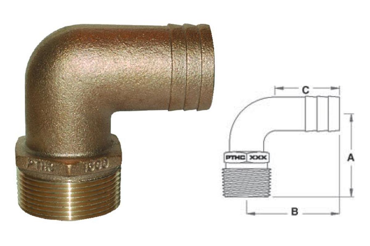 90 Deg. Bronze Pipe-to-Hose Adapter - 1in. Hose - 1in. NPT
