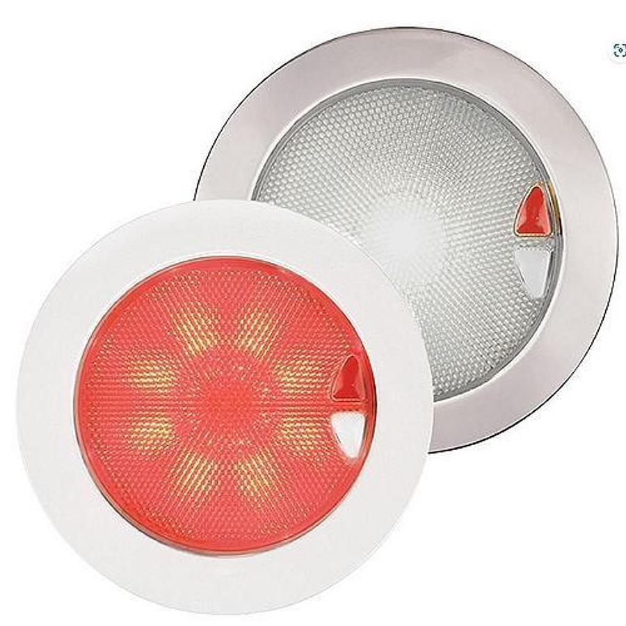 EuroLED 150 Round Touch Lamp - White/Red with Polished Stainless Steel Rim