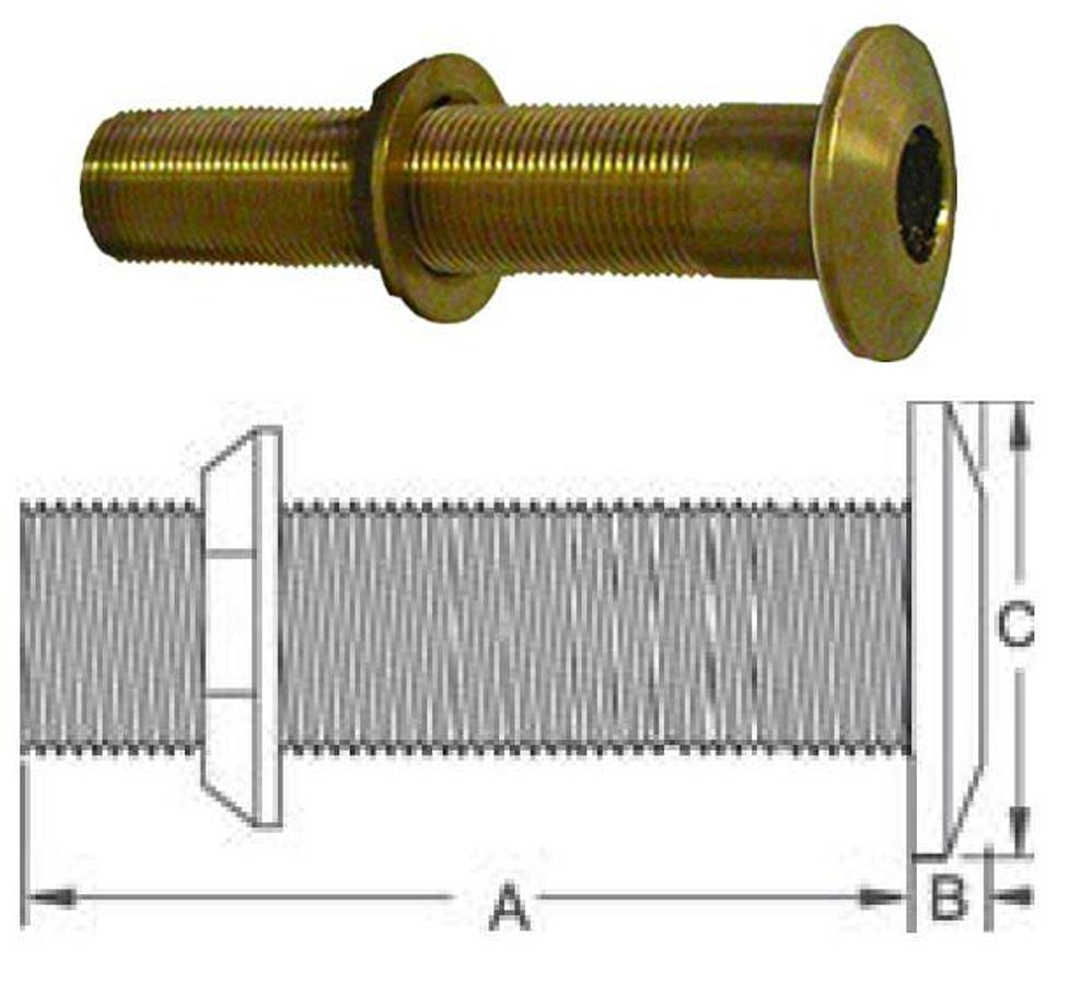 Bronze Extra Long Thru-Hull Fitting - 3/4in. Pipe