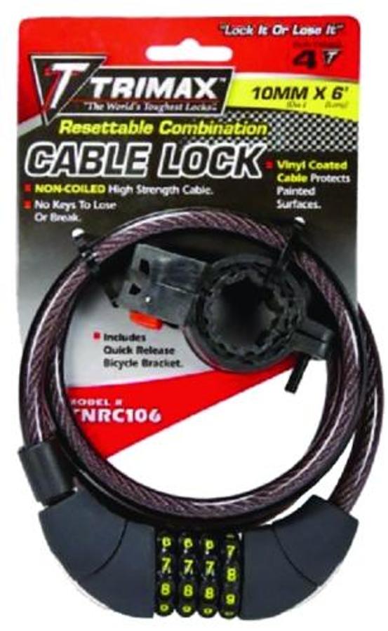 Trimaflex Non-Coiled Cable Lock with Resettable Combination Lock - 6ft. x 10mm