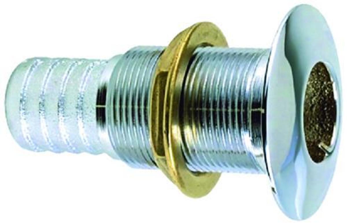 Chrome Plated Bronze Thru-Hull Connector - 1-1/2in. Hose - 3-1/8in. Flange