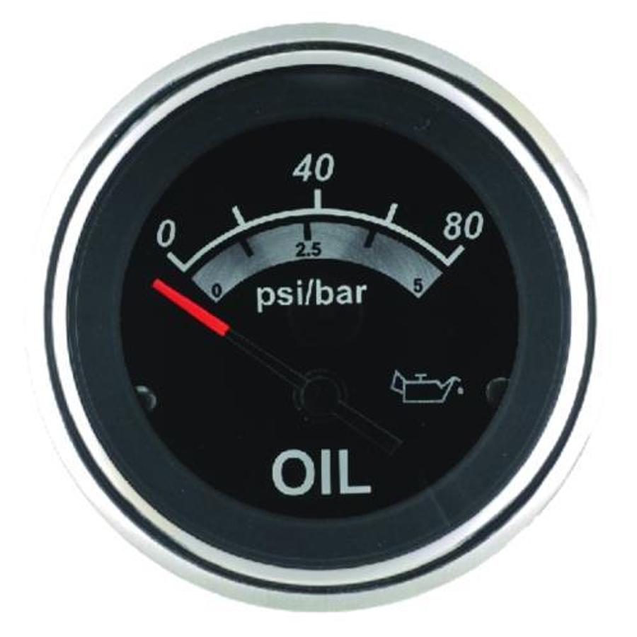 Black Sterling 2in. Oil Pressure Gauge - 0-80 PSI