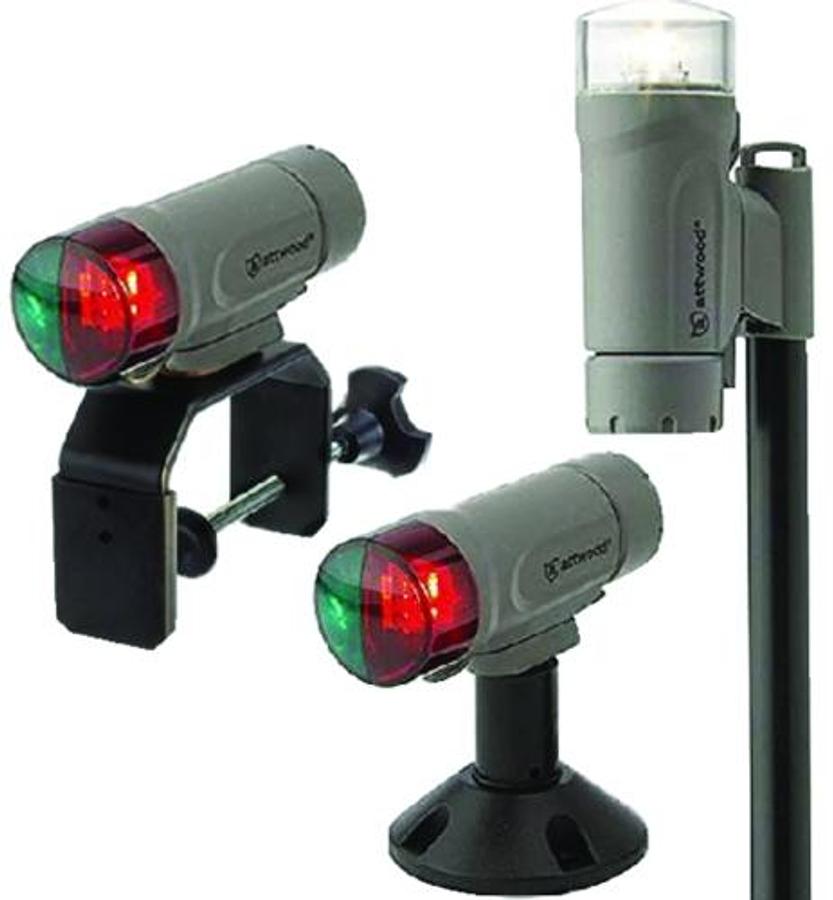 All-Craft Battery Operated LED Portable Nav Light Kit with Threaded Pole - Marine Gray