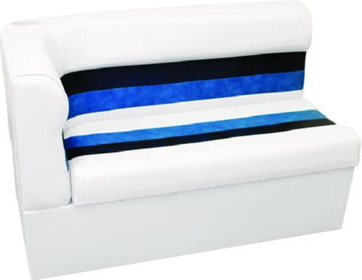 Deluxe Pontoon Long Corner Lounge and Base - Right Radius - White/Navy/Blue