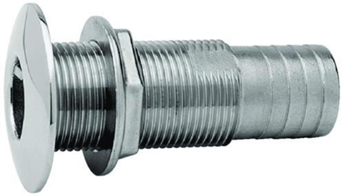 Long Stainless Steel Thru-Hull - 1-1/8in. Hose - 2-1/4in. Flange