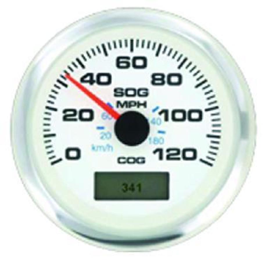 Premier Pro 3in. White Fog Resistant GPS Speedometer - 0-120 MPH - White/Stainless