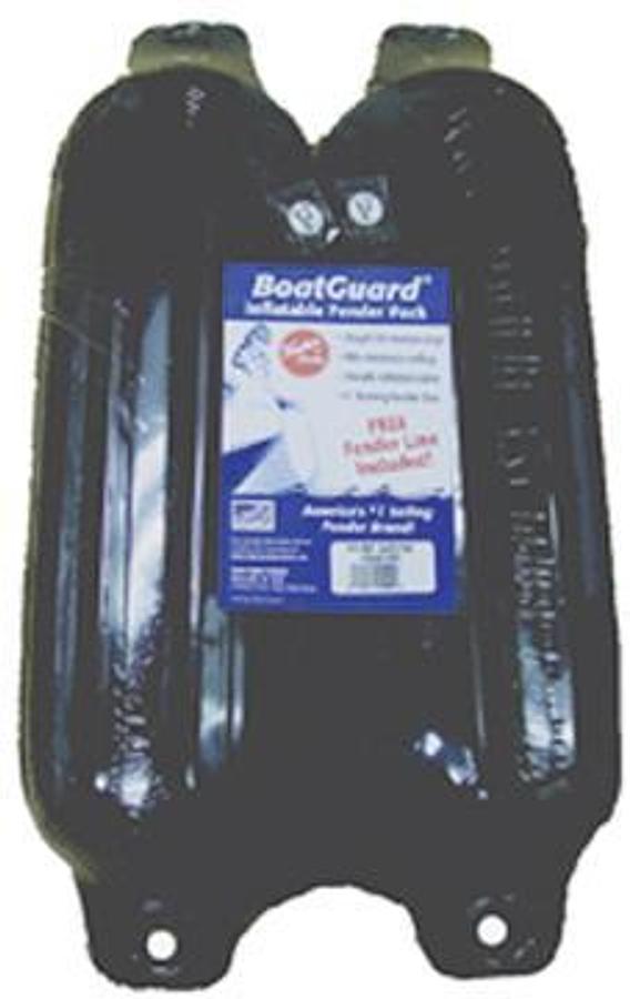 BoatGuard Inflatable Fender with Rope - 5in x 18in - 2 Pk - Black