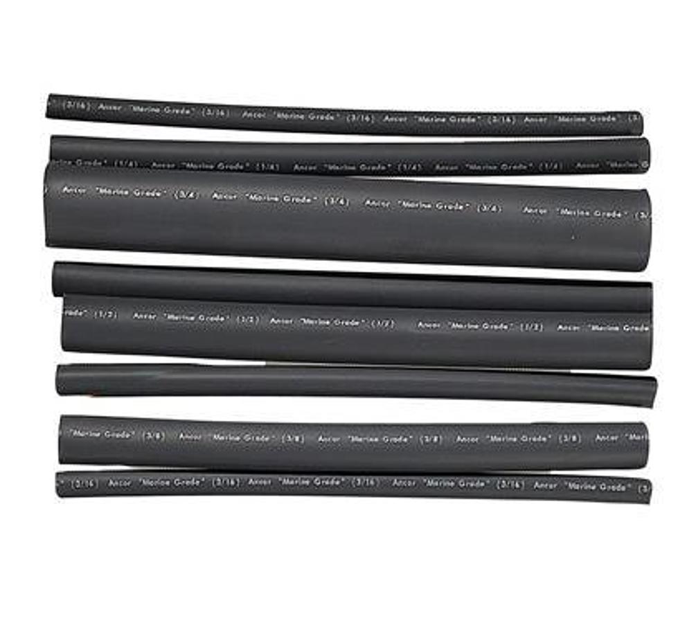 Marine Grade Adhesive Lined Heat Shrink Tubing Assortment Pack - 3/16-3/4in. x 6in. - Black