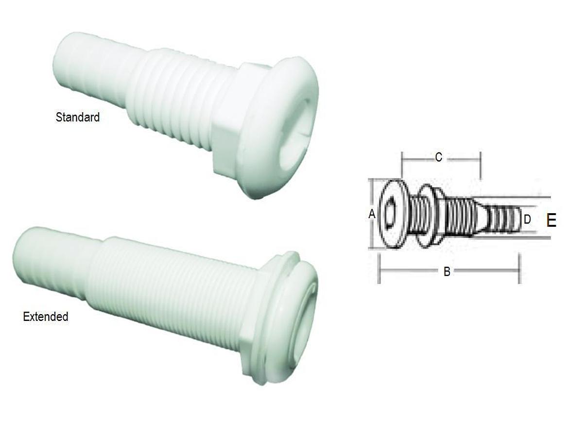 Straight Thru Hull Fitting - 1-1/2in. Hose - 2-7/8in. Flange - White