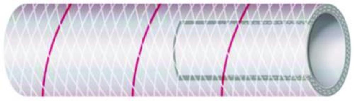 Clear Reinforced PVC Tubing with Tracer - 3/8in. x 50ft. - Red