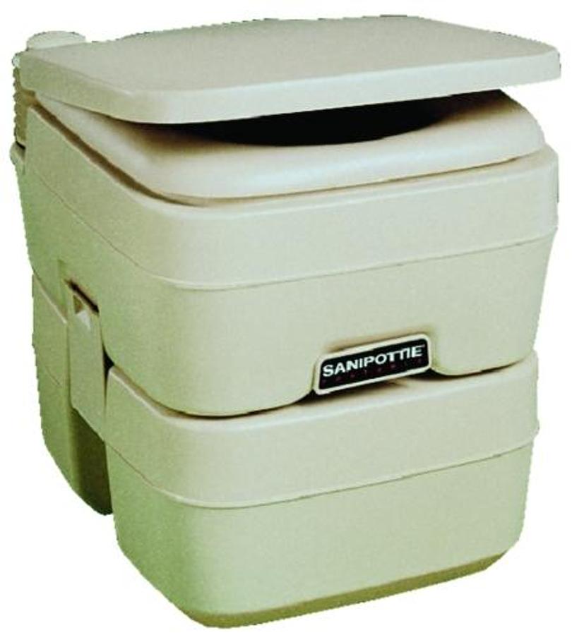 SaniPottie 965MSD Portable Toilet w/ Mounting Brackets & 1.5in. MSD Fittings - 5.0 Gal. - Parchment