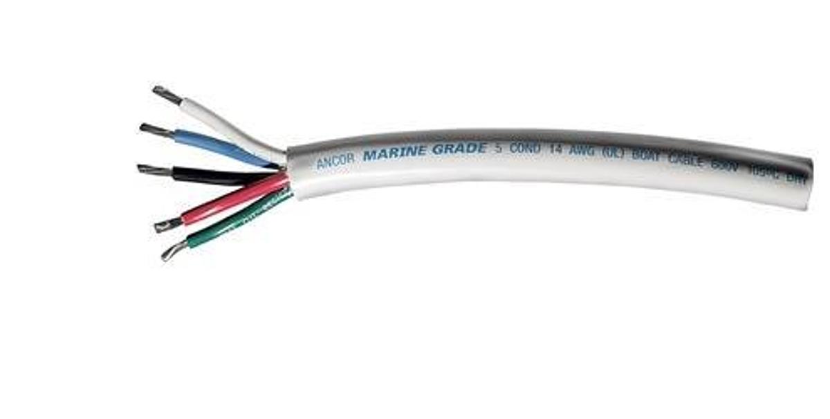 Marine Grade Round Mast Cable - 14/5 Gauge - 100ft. - Black/Blue/Green/Brown/Red
