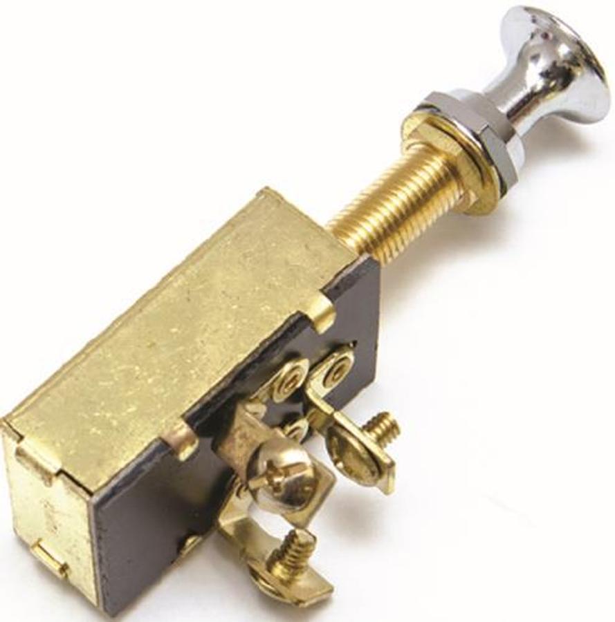 SPDT Off/On (1)/On (1&2) Heavy Duty Push-Pull Switch - Chrome/Brass