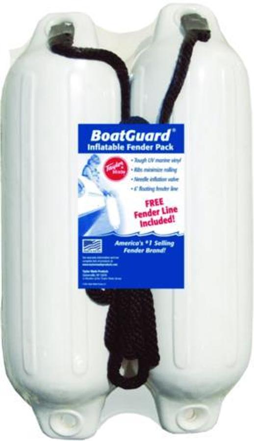 2 Pack Boatguard Inflatable Fenders with Black Fender Line - 6in. x 22in. - White