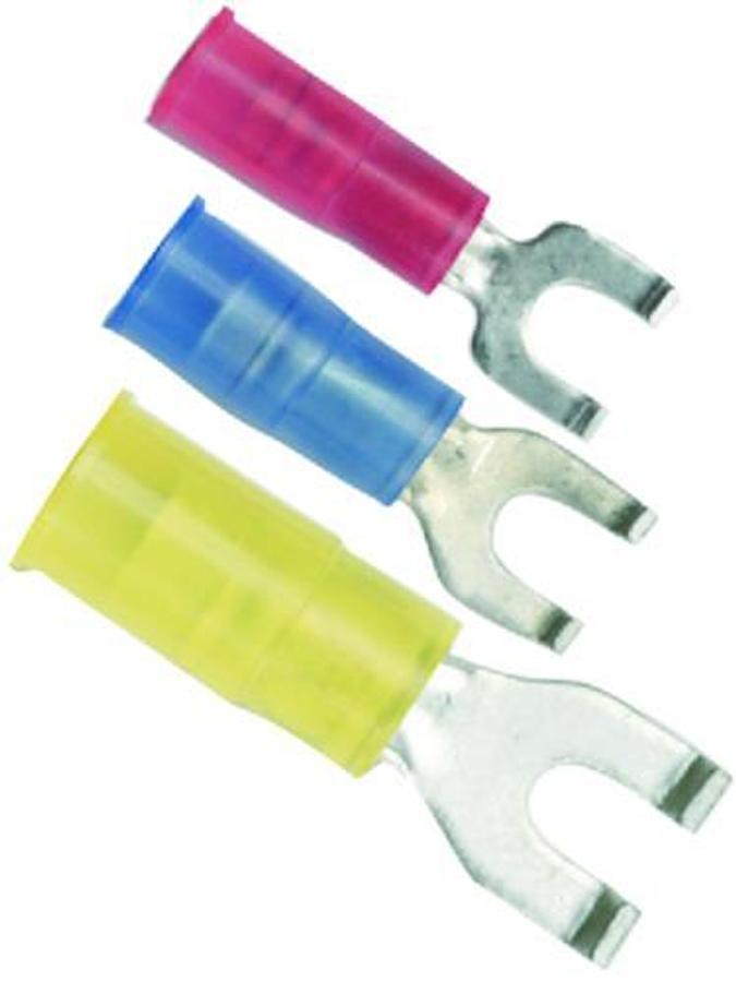 Marine Grade Nylon Insulated Flanged Spade for 12-10 Wire Range - #10 Fastener - Yellow - 5 Pack