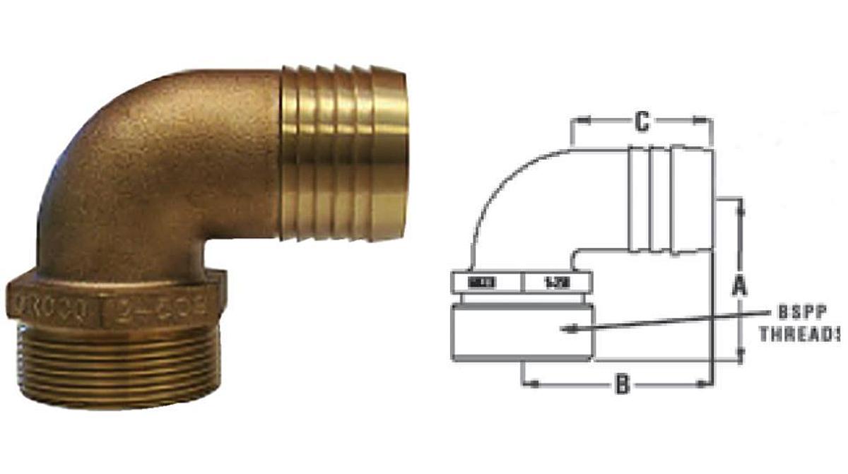 BSPP Threaded 90 Deg. Pipe-to-Hose Adapter - 32mm Hose - G 1-1/4in. Thread