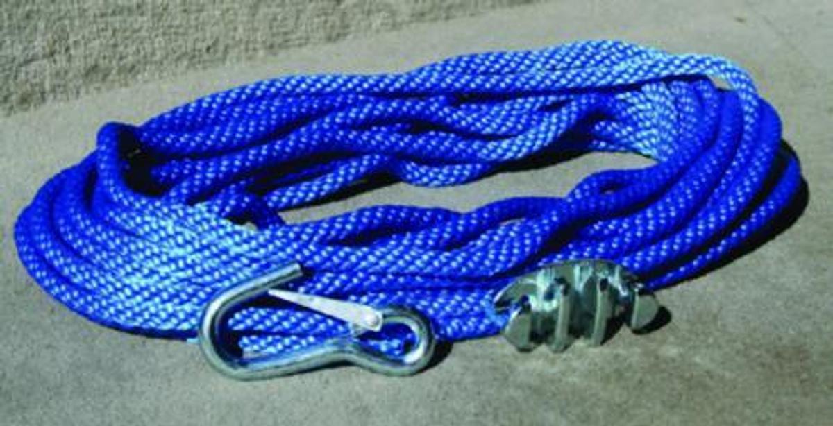 Blue Polypropylene 3/8in. Anchor Rope with No-Tie Rope Cleat and Snap Hook - 3/8in. x 50ft.