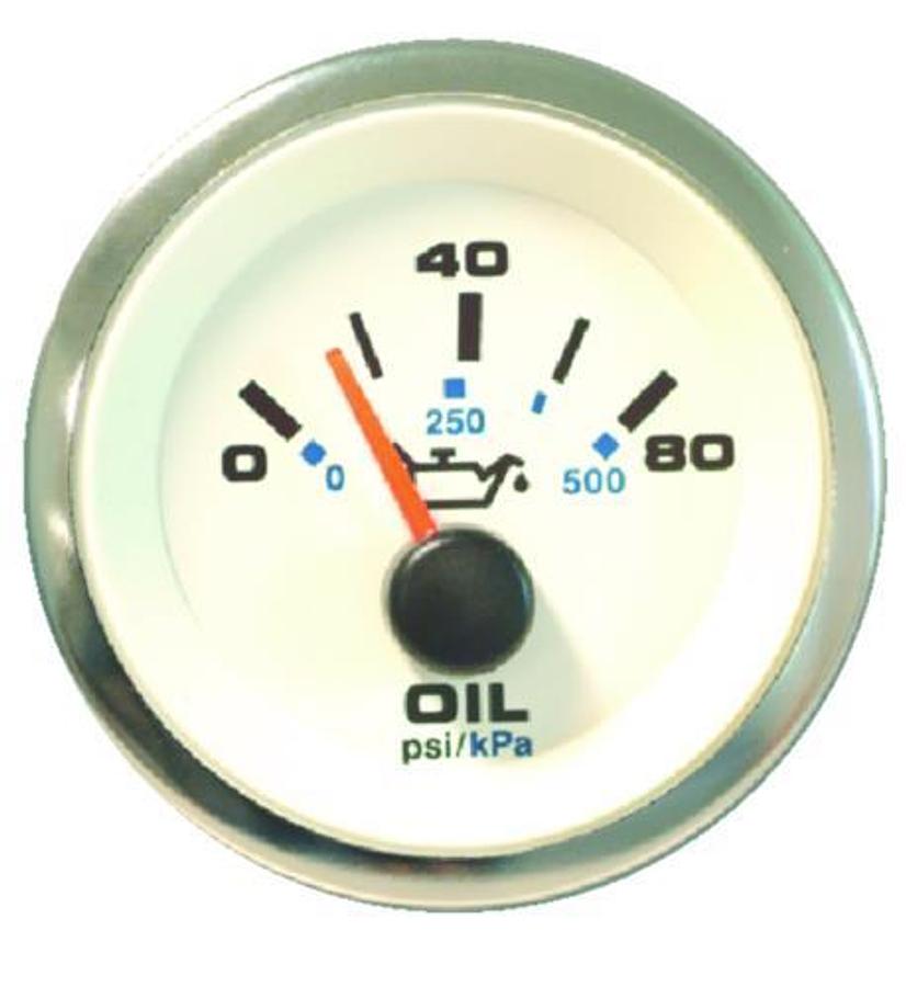Premier Pro White 2in. Domed Oil Pressure Gauge - 0-80 PSI