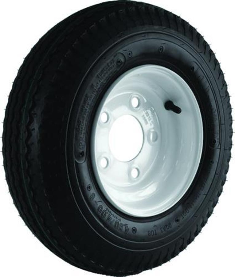 K371 8in. Bias Tire and Wheel Assembly - Max Load 760lbs. - 5 Lug - White