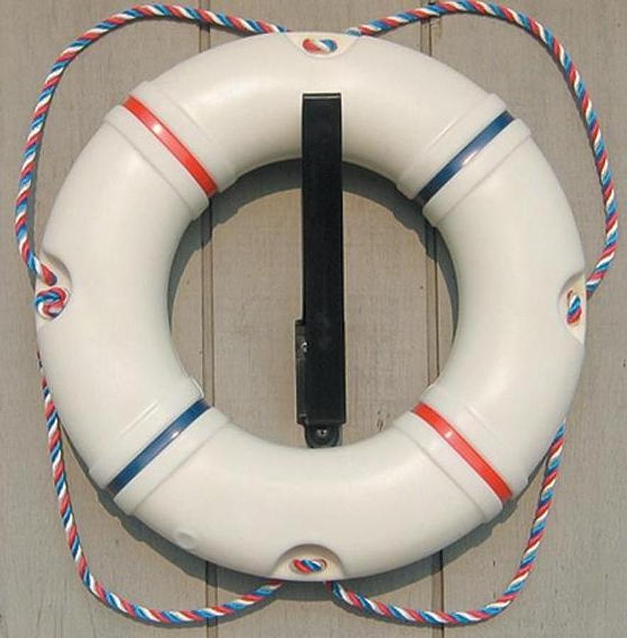 Recreational Decorative Ring Buoy - 19in. - White / Red/White/Blue Rope
