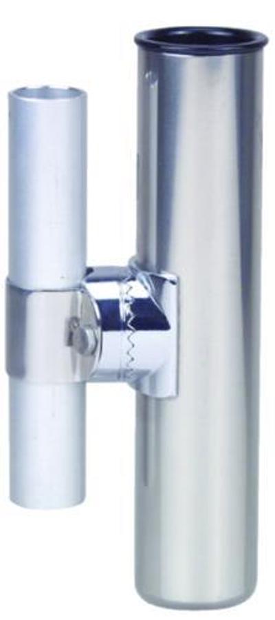 Clamp-on Rod Holder - 9in. L x 1-5/8in. ID x 2in. OD - Chrome Zinc/Stainless