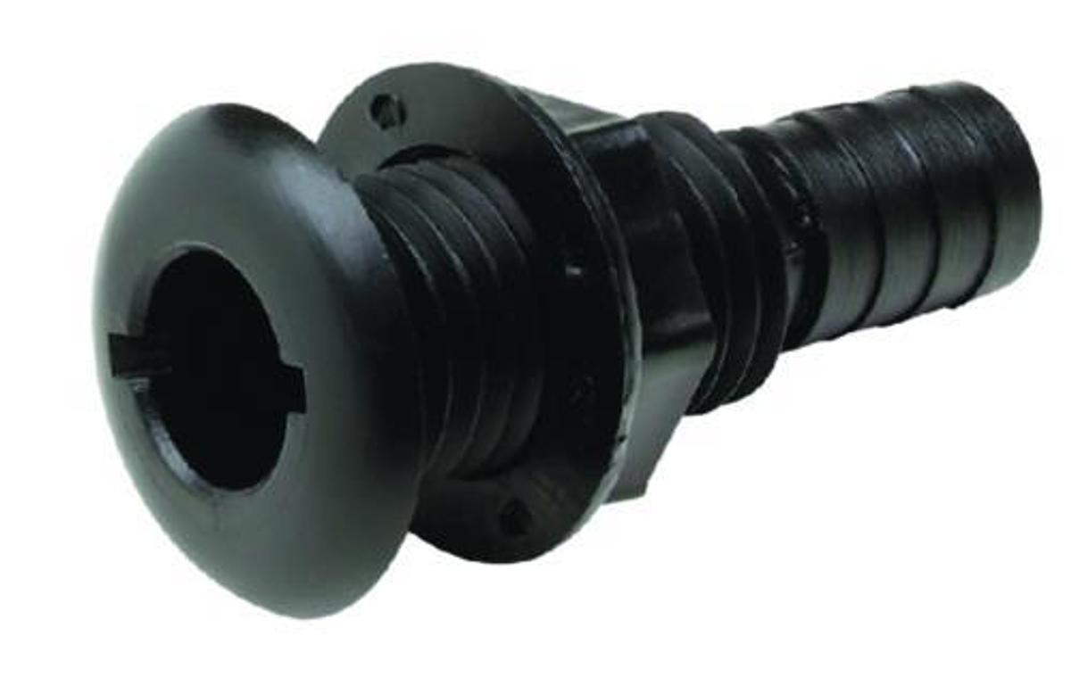 Black Thru-Hull Connector w/ Broad Flange - 1-1/8in. Hose - 1-7/8in. Flange - 10 Case