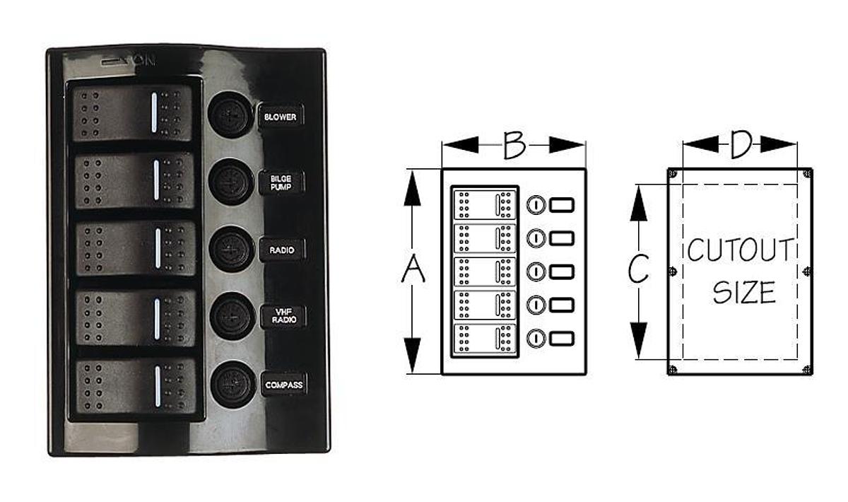 Wave Rocker Switch Panel with 5 Illuminating Switches & Fuse