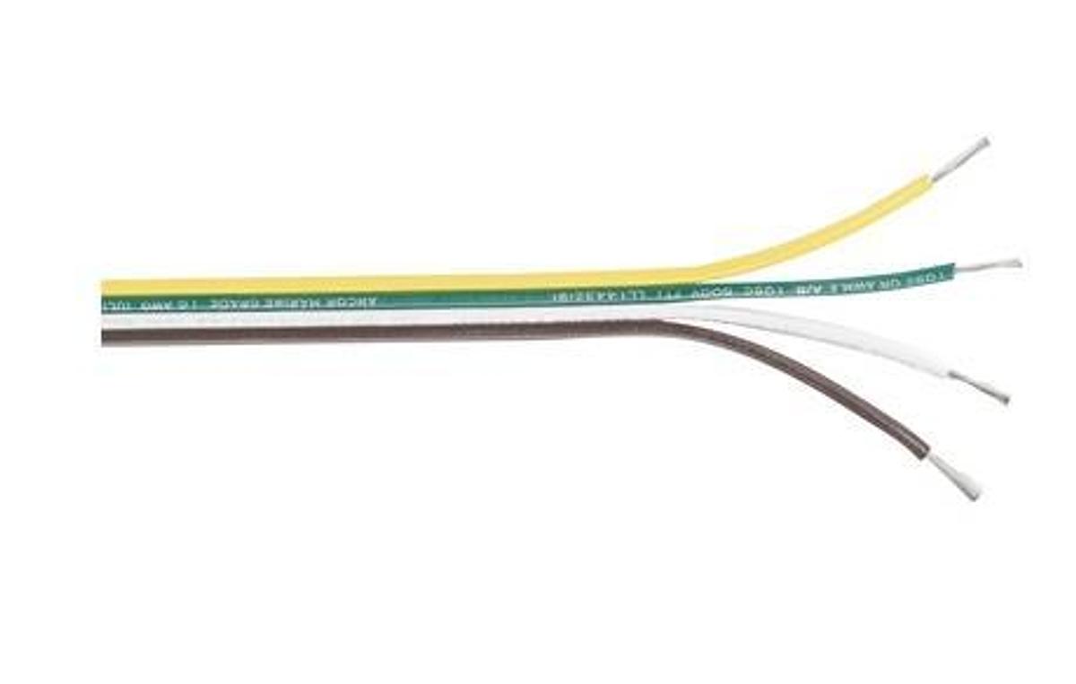 Marine Grade Flat Ribbon Bonded Cable - 16/4 Gauge - 100ft. - Brown/Green/White/Yellow